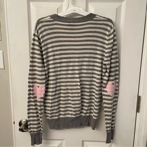 Rue 21 Pink Heart Detail on Elbows Stripes Gray White Medium Juniors Cardigan